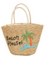 Khaki Strohstrandtasche mit Palmen-Stickerei