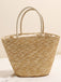 Khakie Beach Tasche mit bestickt, Palmen und Stroh