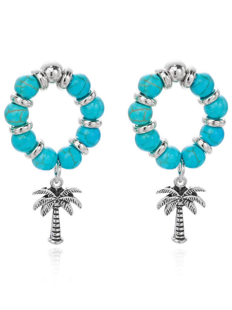 Blaue Vintage Ohrringe mit Palmen und Perlen