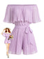 1960er Uni Schulterfrei Plissiertes Taillenband Romper