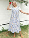 [Übergröße] Hellblaues 40er Kleid mit Blumen und Schürze
