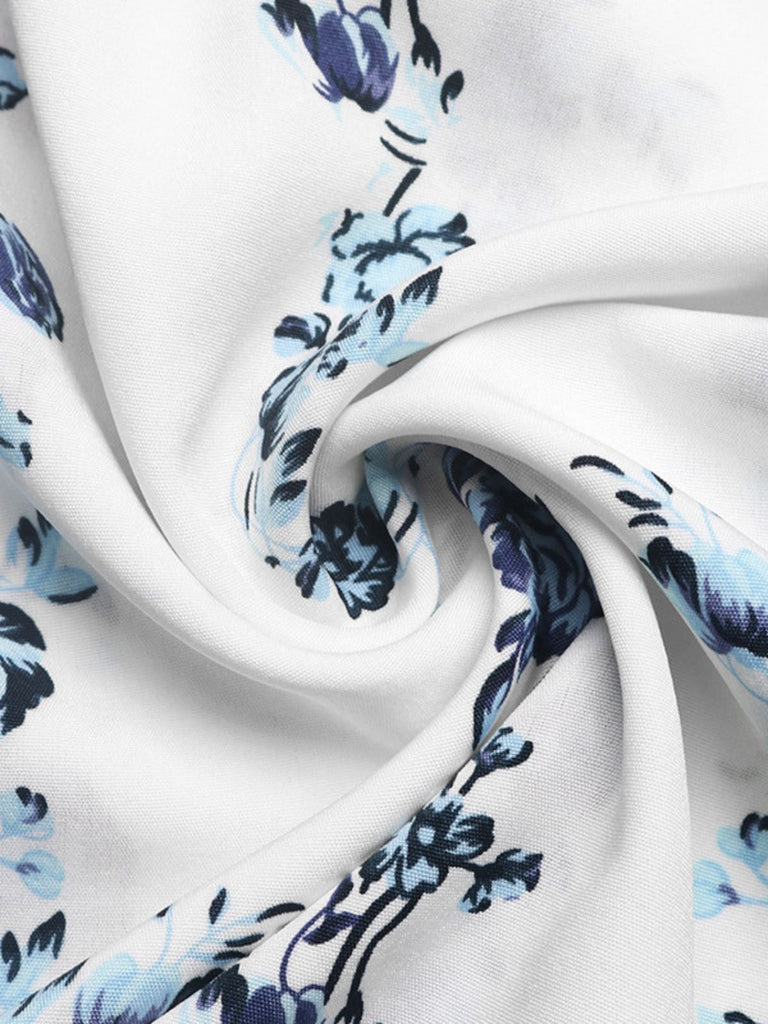 Blauer 70er Trägerloser Jumpsuit mit Blumen-Print und Breit