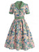 Hellblaues 50er Kleid mit Blumen und Kerbe