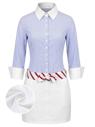 Blaues 60er Kleid mit 3/4-Ärmel und Streifen