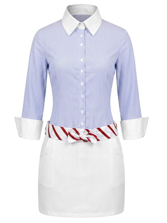 Blaues 60er Kleid mit 3/4-Ärmel und Streifen
