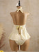 Hellgelbes Tankini-Set im Stil der 1950er Jahre mit strukturiertem Blumenmuster, Neckholder und tiefem V-Ausschnitt, Rückansicht