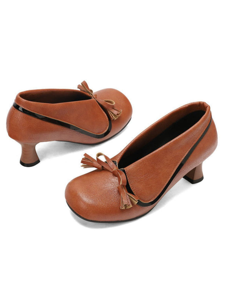 Retro Bogen PU Rundspitze Blockabsatz Schuhe