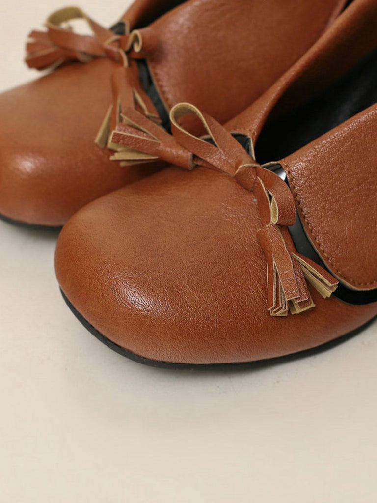Retro Bogen PU Rundspitze Blockabsatz Schuhe