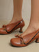 Retro Bogen PU Rundspitze Blockabsatz Schuhe