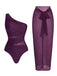 Badeanzug und Strandkleid im Stil der 1950er Jahre mit asymmetrischem Träger, Raffungen und Bauchkontrolle – Vintage-Badeanzug im Pin-up-Stil