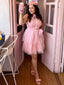 Rosa 1960er Spitze Trim Schleife Bogen Ärmellos Tüll Kleid