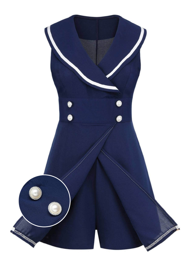 Marineblau 1950er Matrosen-Kragen Romper-with-detail