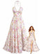 Mehrfarbiges 30er Maxikleid mit Neckholder und Blumen