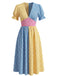 Mehrfarbig 1940er V-Ausschnitt Kariert Patchwork Swing Kleid