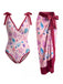 Rosa 60er Badeanzug & Cover-Up mit Print und Bindeband