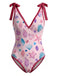 Rosa 60er Badeanzug & Cover-Up mit Print und Bindeband
