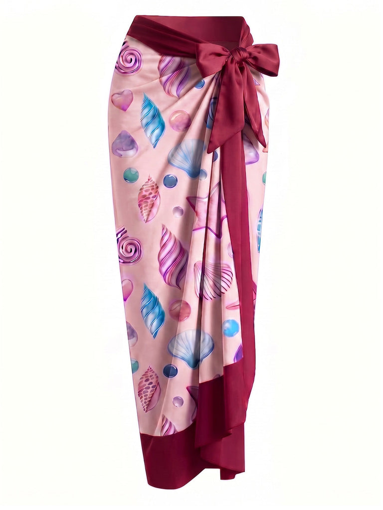 Rosa 60er Badeanzug & Cover-Up mit Print und Bindeband