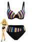 70er Bikini-Set mit Regenbogen-Streifen in Mehrfarbig