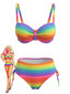 Buntes 80er Bikini-Set mit Regenbogen und Raffungen