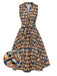 Multicolor 1950er Bücherregal Druck Stehkragen Kleid-with-detail