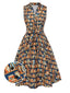 [Vorverkauf] Multicolor 1950er Bücherregal Druck Stehkragen Kleid