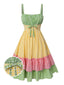 Multicolor 1950er Baumwolle Breit-Träger Plaid Patchwork Kleid