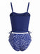 Marineblaues 50er Tankini-Set mit Blumen und Kordelzug-Taille