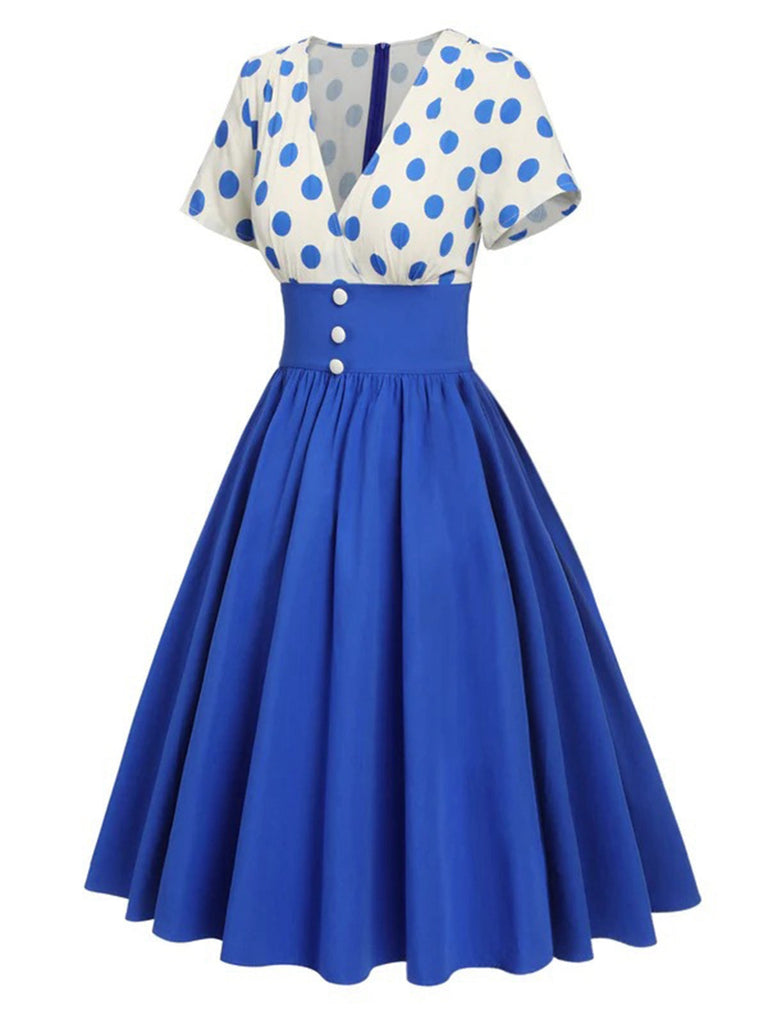 1950er V-Ausschnitt Polka Dots Swing Kleid