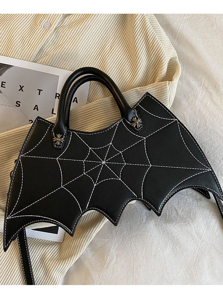 Retro Schwarz Halloween Fledermausform Spinnennetz Handtasche