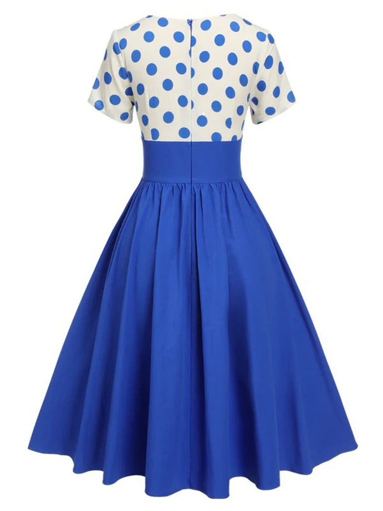 1950er V-Ausschnitt Polka Dots Swing Kleid