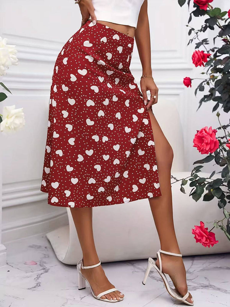 Rot 1940er Herzen Polka Dot Schlitz Rock