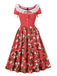Rot 1950er Weihnachten Glocke Spitze Kleid