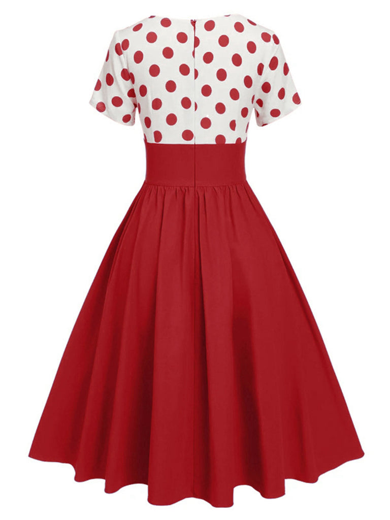 1950er V-Ausschnitt Polka Dots Swing Kleid