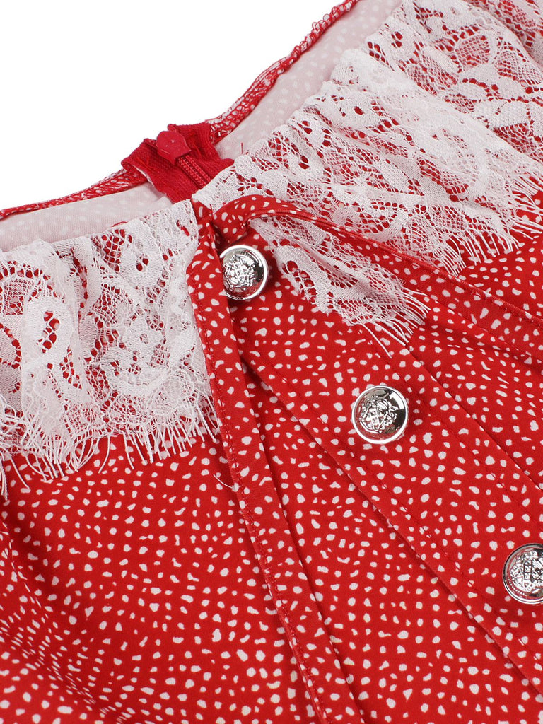 Rot 1950er Weihnachten Glocke Spitze Kleid