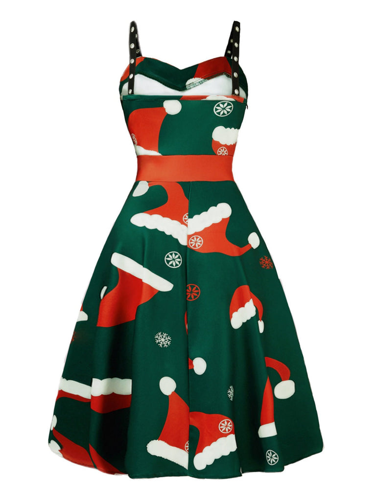 1950er Weihnachten Spaghetti Träger Swing Kleid