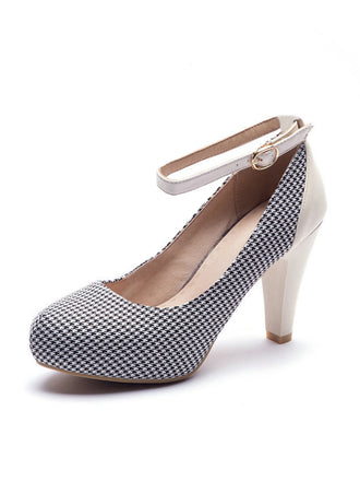 Vintage Hahnentritt Farbblock Knöchel-Träger Kegelabsätze