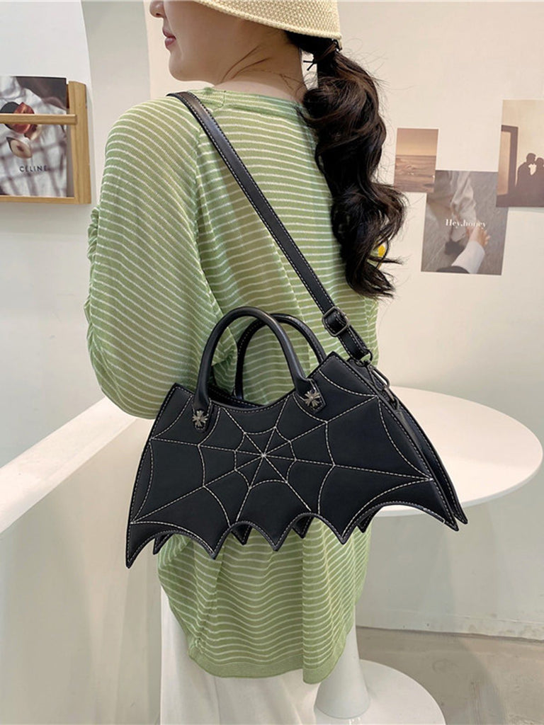 Retro Schwarz Halloween Fledermausform Spinnennetz Handtasche