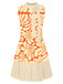 Orange 60er Plisséekleid mit Stehkragen und Blumen