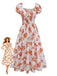 Orange 40er Kleid mit Puffärmel und Blumen