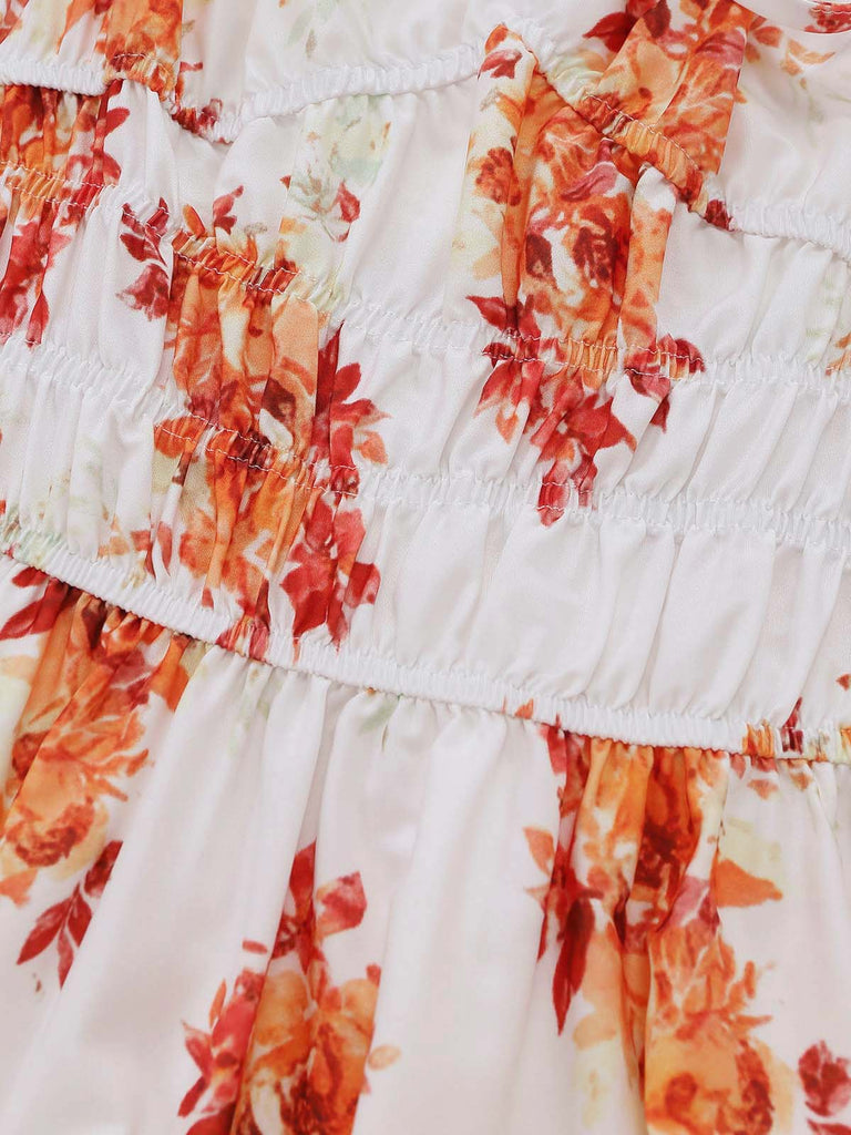 Orange 40er Kleid mit Puffärmel und Blumen