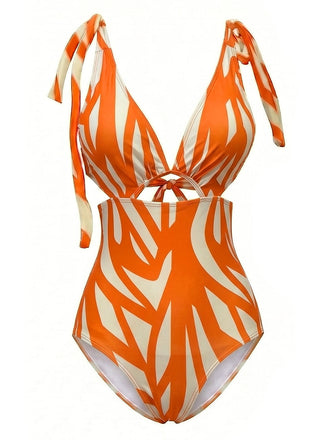 Orange 60er Badeanzug & Cover-Up mit Cut-out und Print