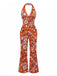 Orange 60er Jumpsuit mit V-Ausschnitt und Neckholder