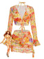 Orange 60er Bikini-Set & Mesh-Cover-Up mit Blumen und Neckholder