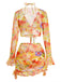 Orange 60er Netz-Bikini-Set & Cover-Up mit Neckholder und Blumen