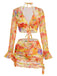 Orange 60er Netz-Bikini-Set & Cover-Up mit Neckholder und Blumen