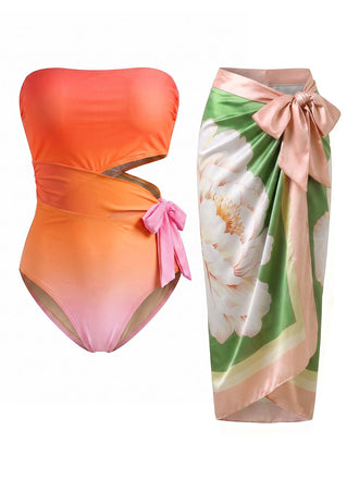 70er Badeanzug & Cover-Up mit Blumen und Cut-out