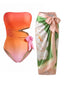 [Vorverkauf] Ombre 70er trägerloser Badeanzug & Cover-Up mit Blumen und Cut-out