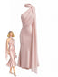 Orange-rosa 30er Meerjungfrauenkleid aus Satin mit One-Shoulder
