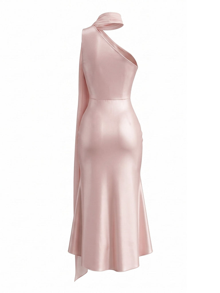 Orange & Rosa 30er Satin-Schal mit One-Shoulder