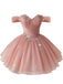 Rosa 50er schulterfreies Kleid mit Blumen und Glitzer